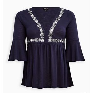 Torrid LACE UP BABYDOLL TOP - NAVY